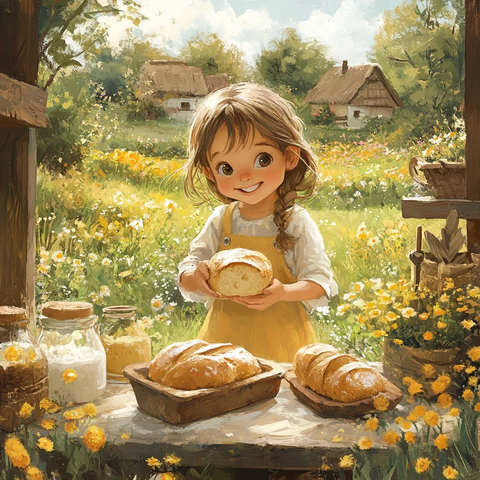 村姑跳绳烤面包田园风光