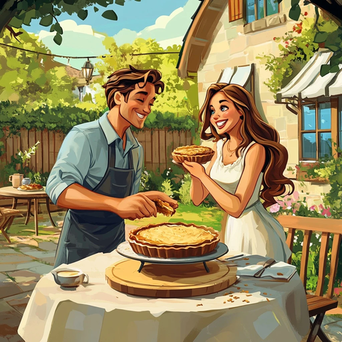 妻子烤派丈夫用餐