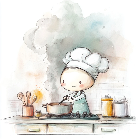 简笔画厨师搅动锅具