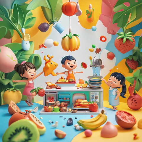 儿童玩具厨房欢乐场景