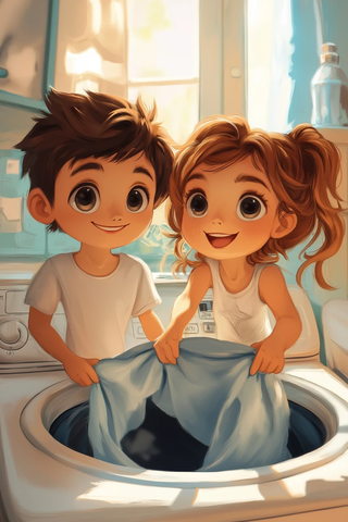 兄妹首次洗衣服