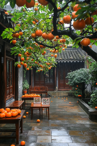 古院柿红秋意浓
