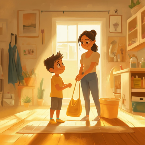 孩子家中玩耍妈妈整理房间