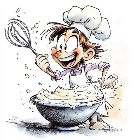 岁厨师用打蛋器搅拌奶油