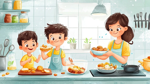 父母为孩子准备坚果早餐