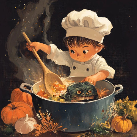 厨师帽小孩煮怪物