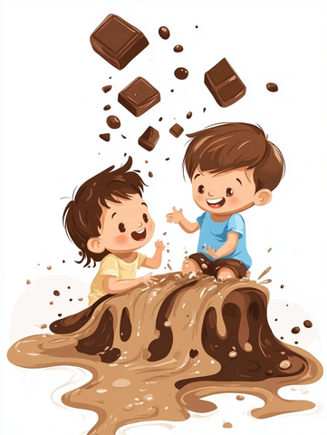 儿童巧克力河流欢笑