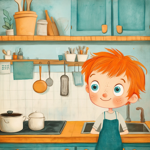 男孩探索家中的奇妙角落