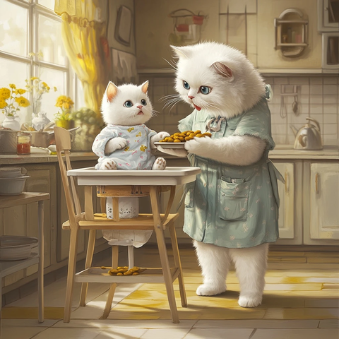 母猫穿人衣喂小猫吃猫粮