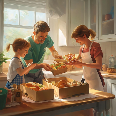 父母为孩子们准备午餐
