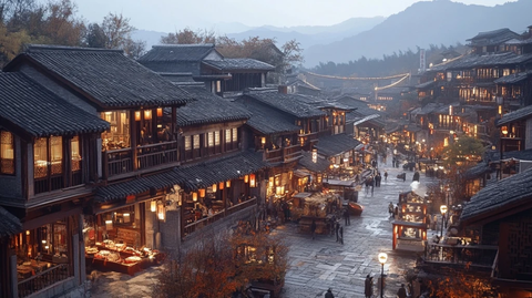 灯火阑珊古镇夜