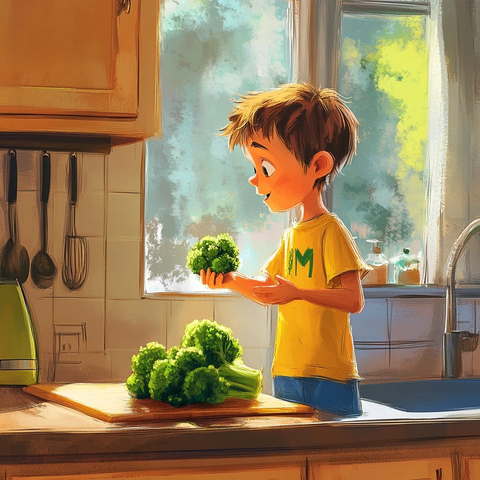 男孩与小西兰花厨房对话