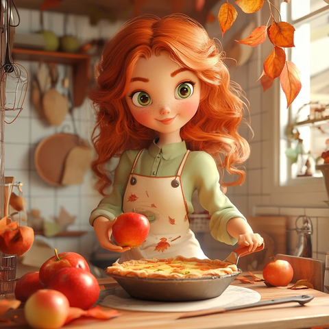 女孩制作苹果派全身肖像