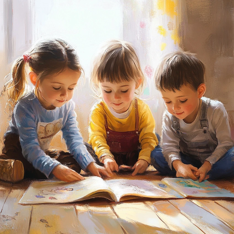 孩子们学习英语和俄语