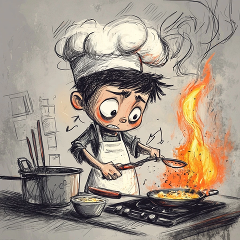 技术员尝试烹饪失败