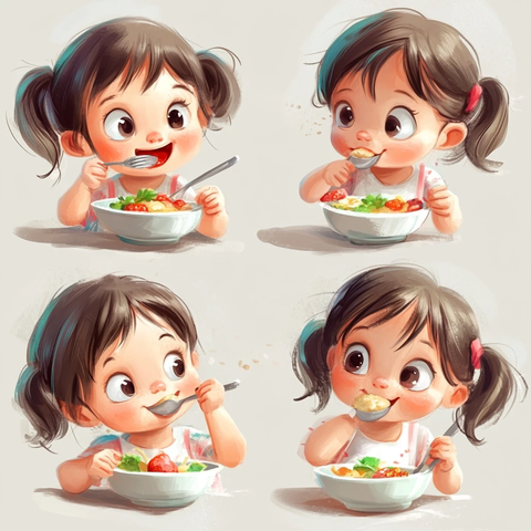 小女孩吃饭六步图