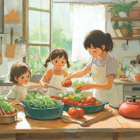 父母教孩子认识食物