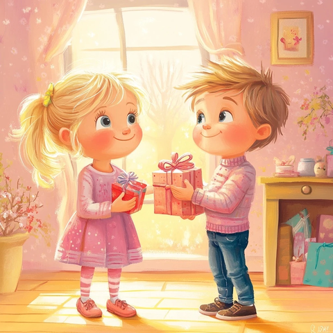 两个孩子送礼到女孩家中