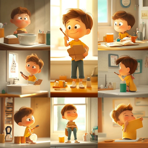 孩子日常早晨洗漱上学