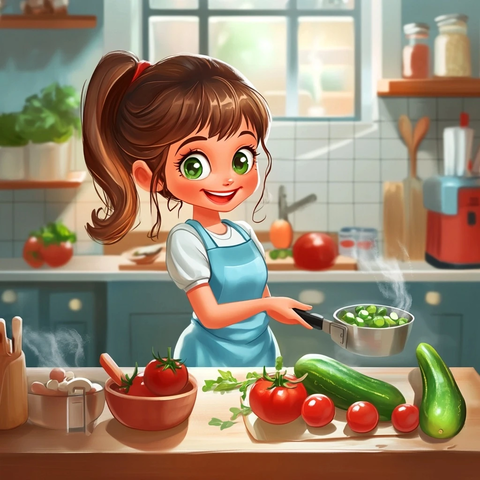 女孩厨房做饭蔬菜食材