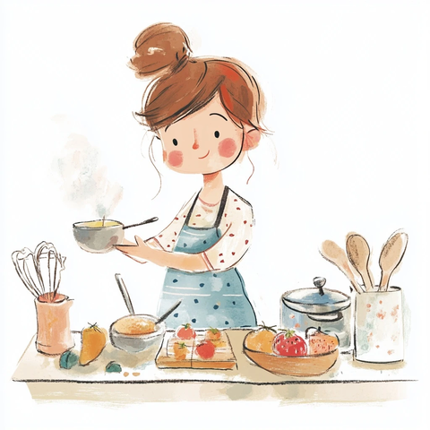 妈妈厨房烹饪插画