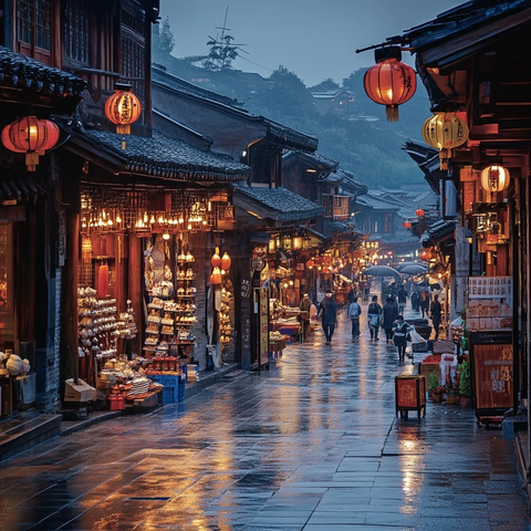 雨夜古镇风情