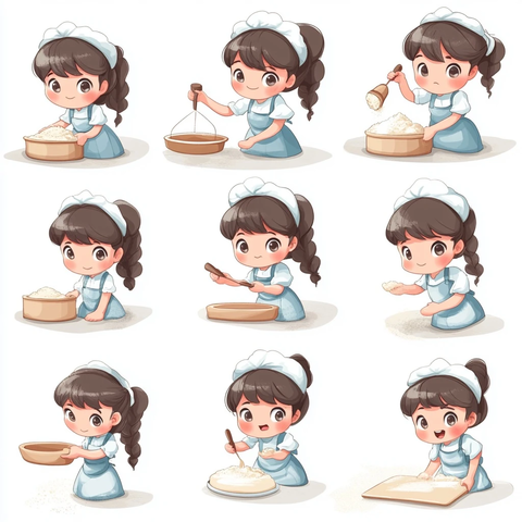 女孩做面包过程展示