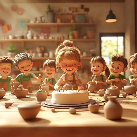 孩子们在陶艺店做陶艺