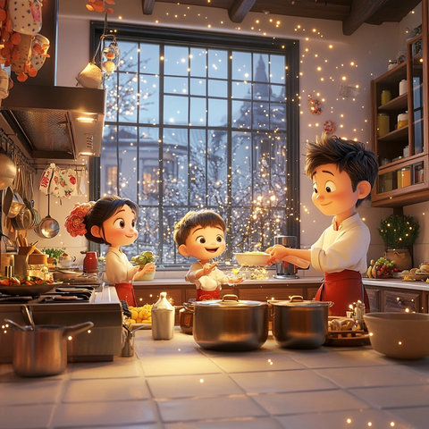 厨房里的春节团圆饭