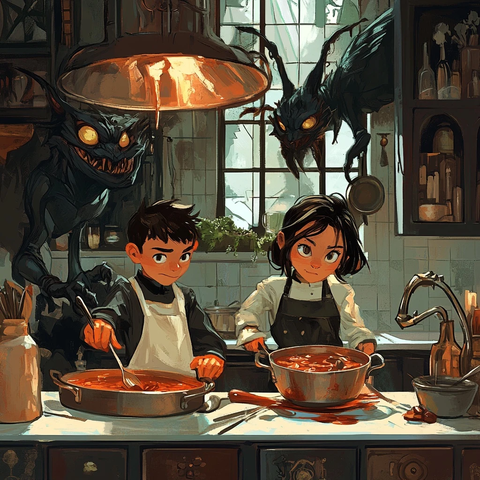 男孩女孩厨师怪物厨房