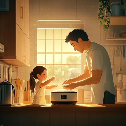 父女共煮香米饭