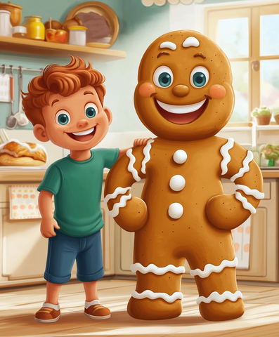 姜饼人和男孩在厨房