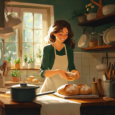 女人准备面包