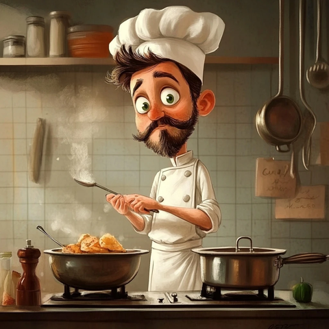 主厨站在炉灶前不知所措