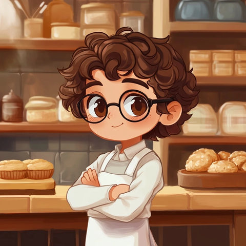 卡通面包师眼镜卷发