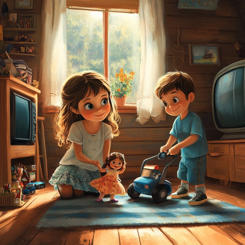 女孩玩偶与男孩玩具车