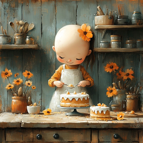 小女孩与朋友一起烤蛋糕