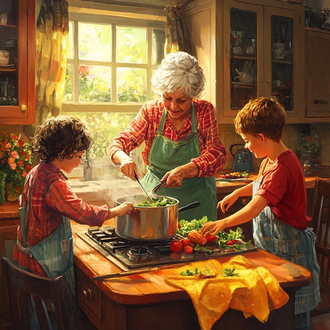 祖孙共煮美食温馨时刻