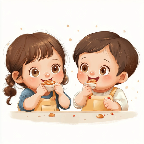 宝宝男孩女孩开心吃饭