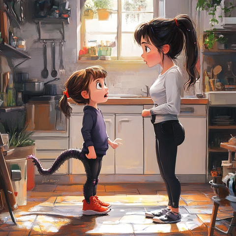 女孩与妈妈厨房对话