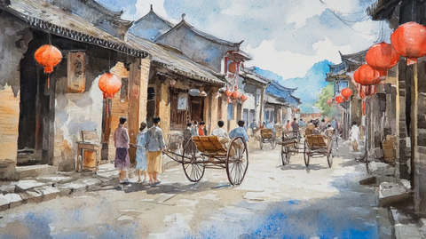 古街水彩画