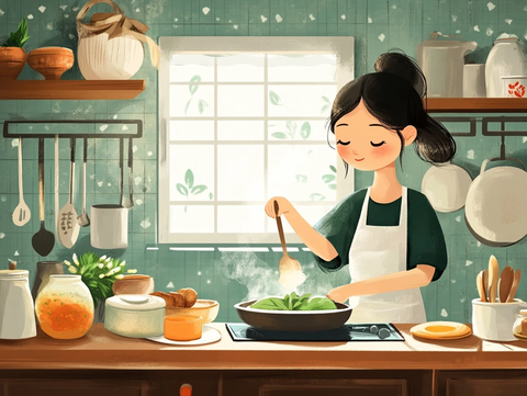 李晓梅厨房忙碌备餐