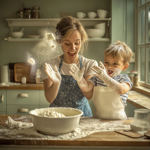 面粉爆炸母子嬉戏厨房