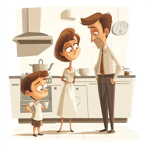 小孩看父母喝咖啡