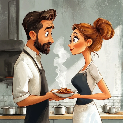 卡通丈夫惊喜送热餐