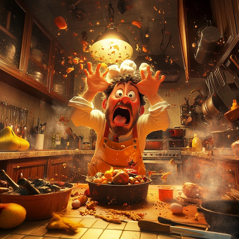 厨师慌乱寻找食材