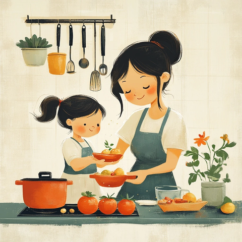 妈妈和宝宝厨房做饭
