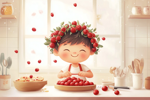 男孩制作红枣点心