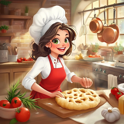 卡通厨师揉面金黄佛卡夏