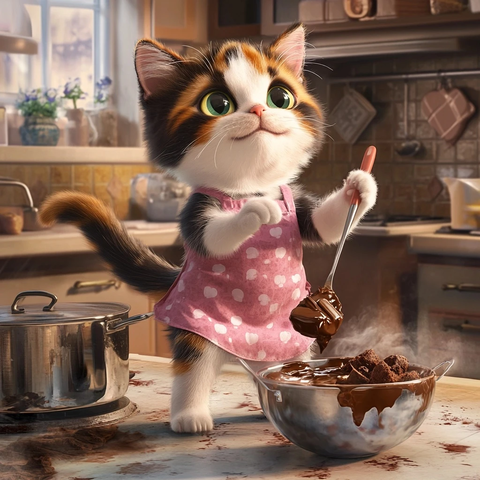 猫站厨房搅拌巧克力